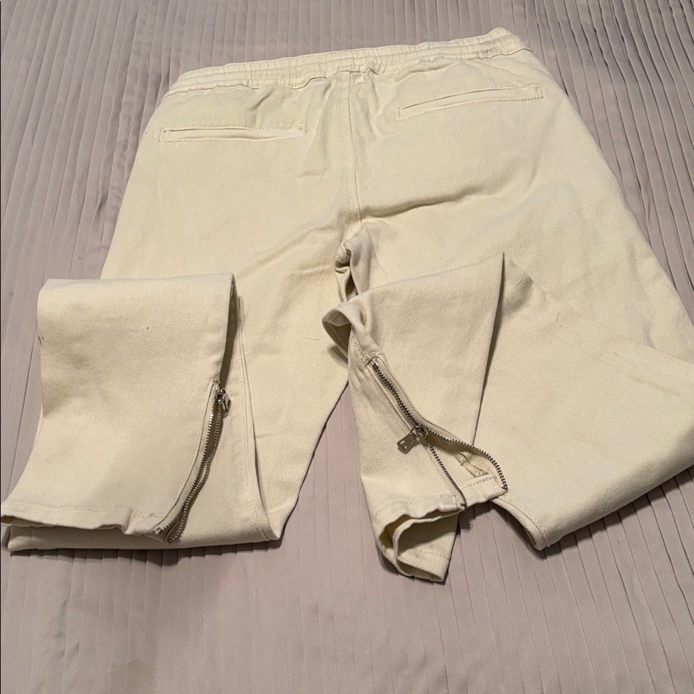 Embellish NYC Mens Cream Denim Jogger Size 30 Zipper Ankle Drawstring Streetwear